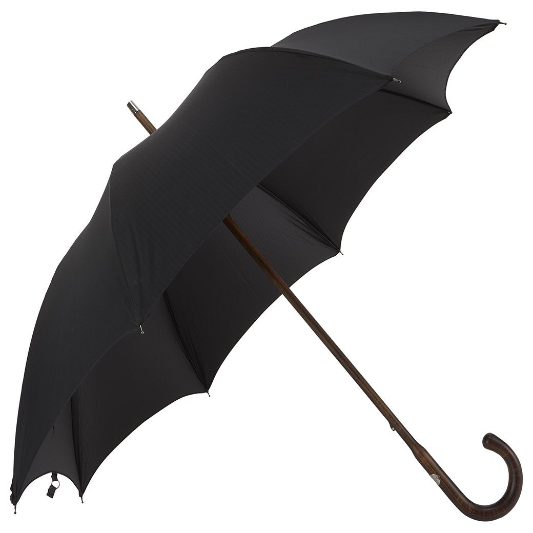Dark Maple Wood-Handle Solid Black Umbrella