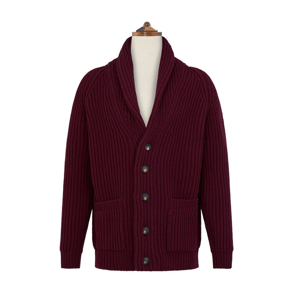 Kelso Burgundy Ribbed Shawl Cardigan