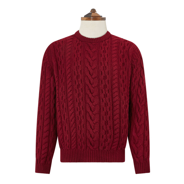 Kylan Burgundy Cable Crew Neck Jumper