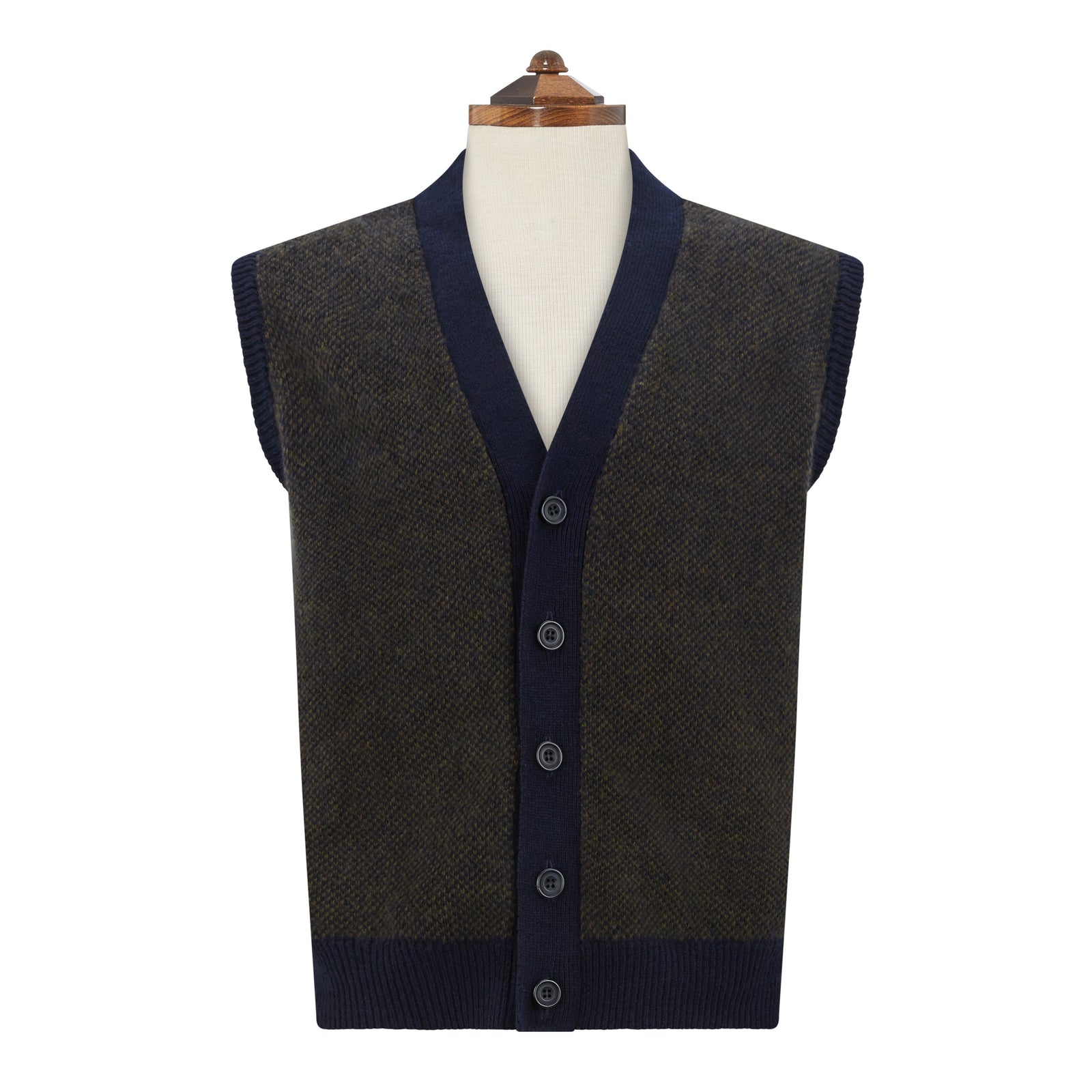 Kells Knitted Navy Green Birdseye Wool Vest