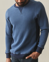 Men S Colorblock Summit Waffle Long Sleeve Crew Marine Oxford Blue