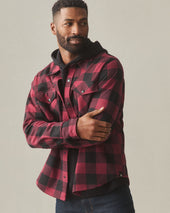 Unisex Redwood Fleece Overshirt Bonfire Red Plaid