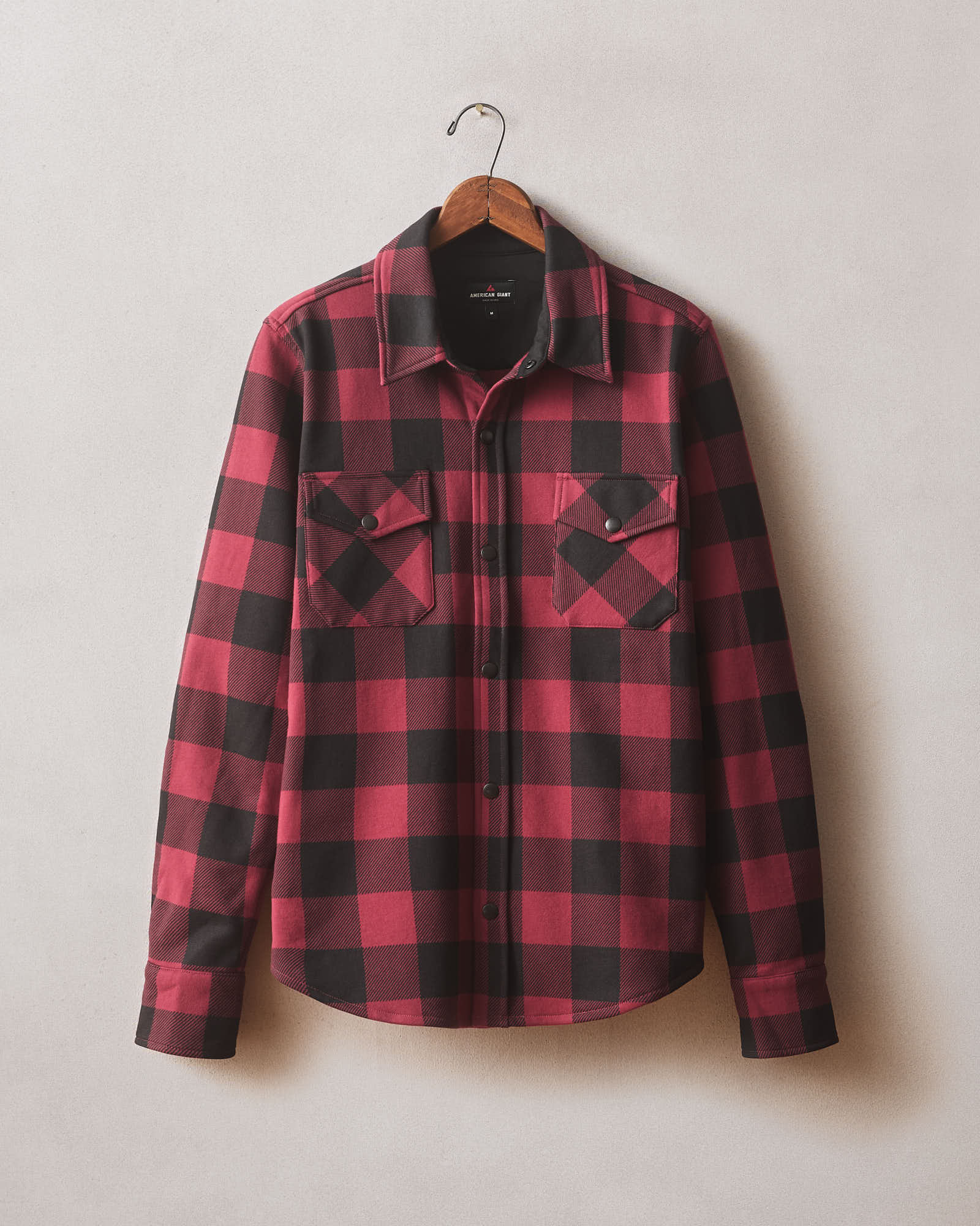 Unisex Redwood Fleece Overshirt Bonfire Red Plaid