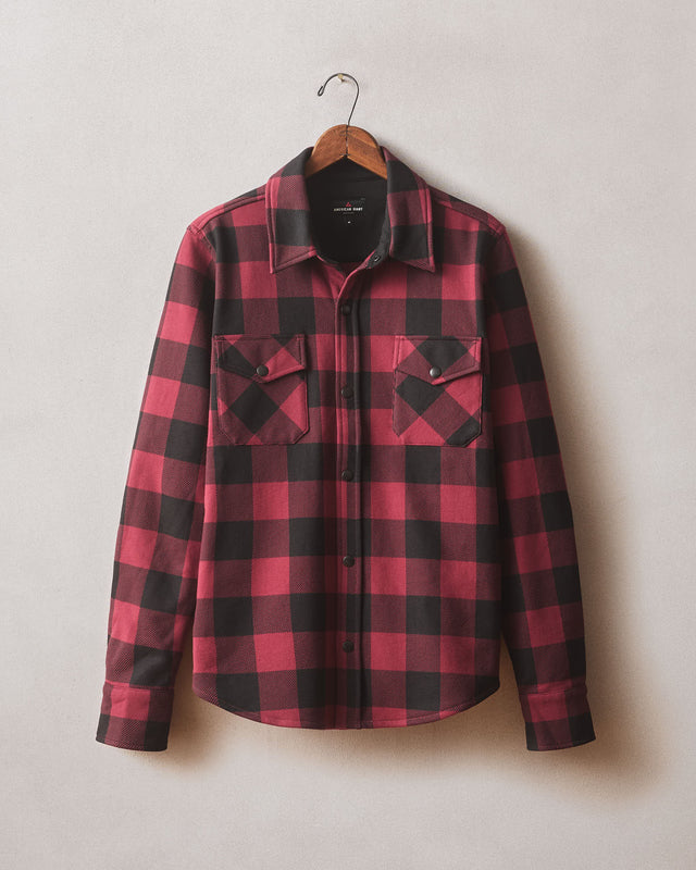 Unisex Redwood Fleece Overshirt Bonfire Red Plaid
