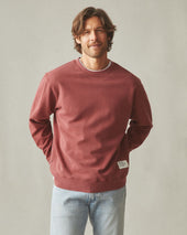 Men S Vintage Washed Relaxed French Terry Crew Russet Brown