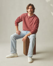 Men S Vintage Washed Relaxed French Terry Crew Russet Brown