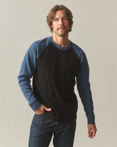 Men's French Rib Raglan Colorblock - Black Dark Denim