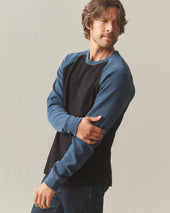 Men's French Rib Raglan Colorblock - Black Dark Denim