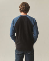 Men's French Rib Raglan Colorblock - Black Dark Denim