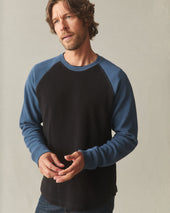 Men's French Rib Raglan Colorblock - Black Dark Denim