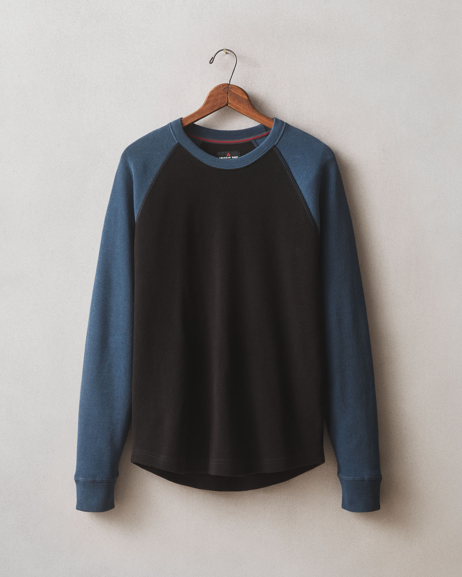 Men S French Rib Raglan Colorblock Dark Denim