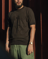 Waffle Knit Pocket T-Shirt - Black