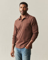 Men's Brushed Long Sleeve Polo - Tiramisu Heather