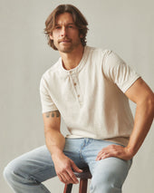 Men S Broken In Premium Slub Henley Washed Creme Brulee