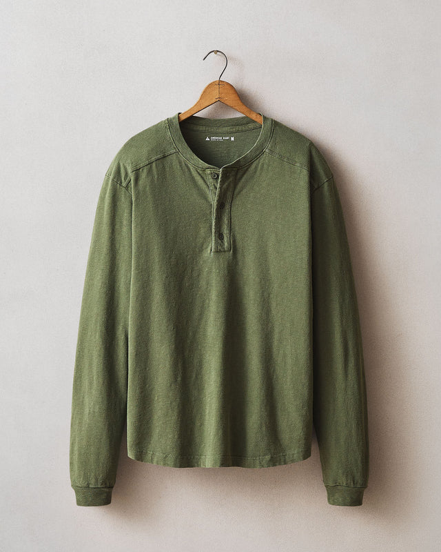 Men S Broken In Premium Slub Long Sleeve Henley Rifle Green