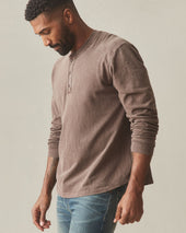 Men's Broken-In Premium Slub Long Sleeve Henley - Washed Coffee Quartz