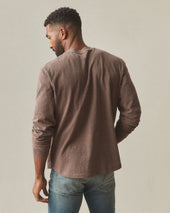 Men's Broken-In Premium Slub Long Sleeve Henley - Washed Coffee Quartz