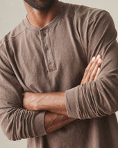 Men's Broken-In Premium Slub Long Sleeve Henley - Washed Coffee Quartz