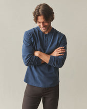 Men's broken-In Premium Slub Long Sleeve Henley - Washed Marine Navy