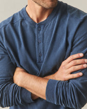 Men's broken-In Premium Slub Long Sleeve Henley - Washed Marine Navy