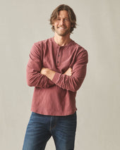 Men's Broken-In Premium Slub Long Sleeve Henley - Washed Redwood