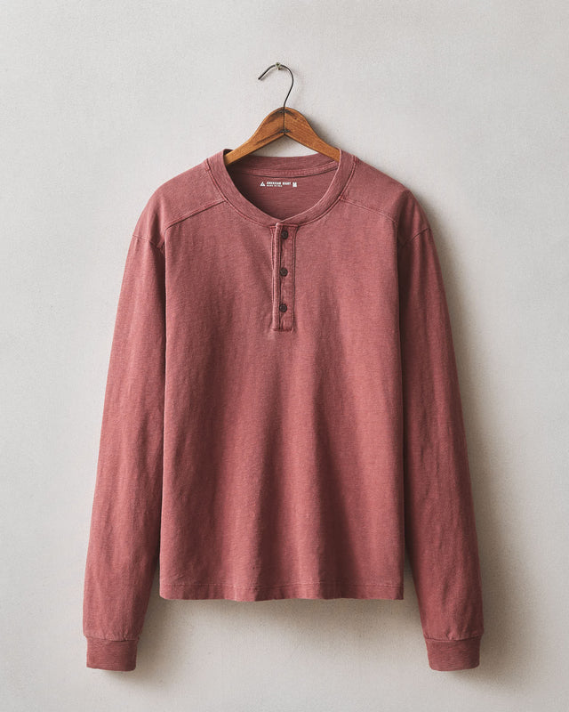 Men's Broken-In Premium Slub Long Sleeve Henley - Washed Redwood