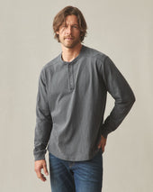 Men's Broken-In Premium Slub Long Sleeve Henley - Washed Black
