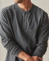 Men's Broken-In Premium Slub Long Sleeve Henley - Washed Black