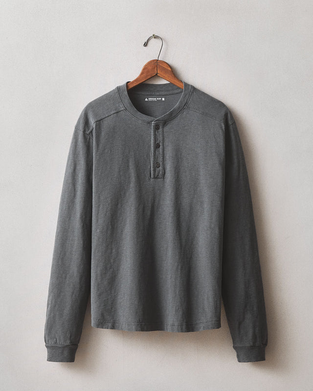 Men's Broken-In Premium Slub Long Sleeve Henley - Washed Black
