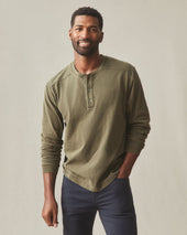 Men's Broken-In Premium Slub Long Sleeve Henley - Washed Seaweed