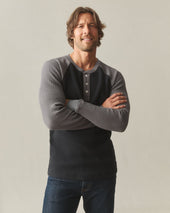 Men S Colorblock Waffle Long Sleeve Henley Thunderstorm