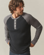 Men S Colorblock Waffle Long Sleeve Henley Thunderstorm