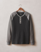 Men S Colorblock Waffle Long Sleeve Henley Thunderstorm