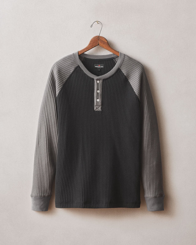 Men S Colorblock Waffle Long Sleeve Henley Thunderstorm