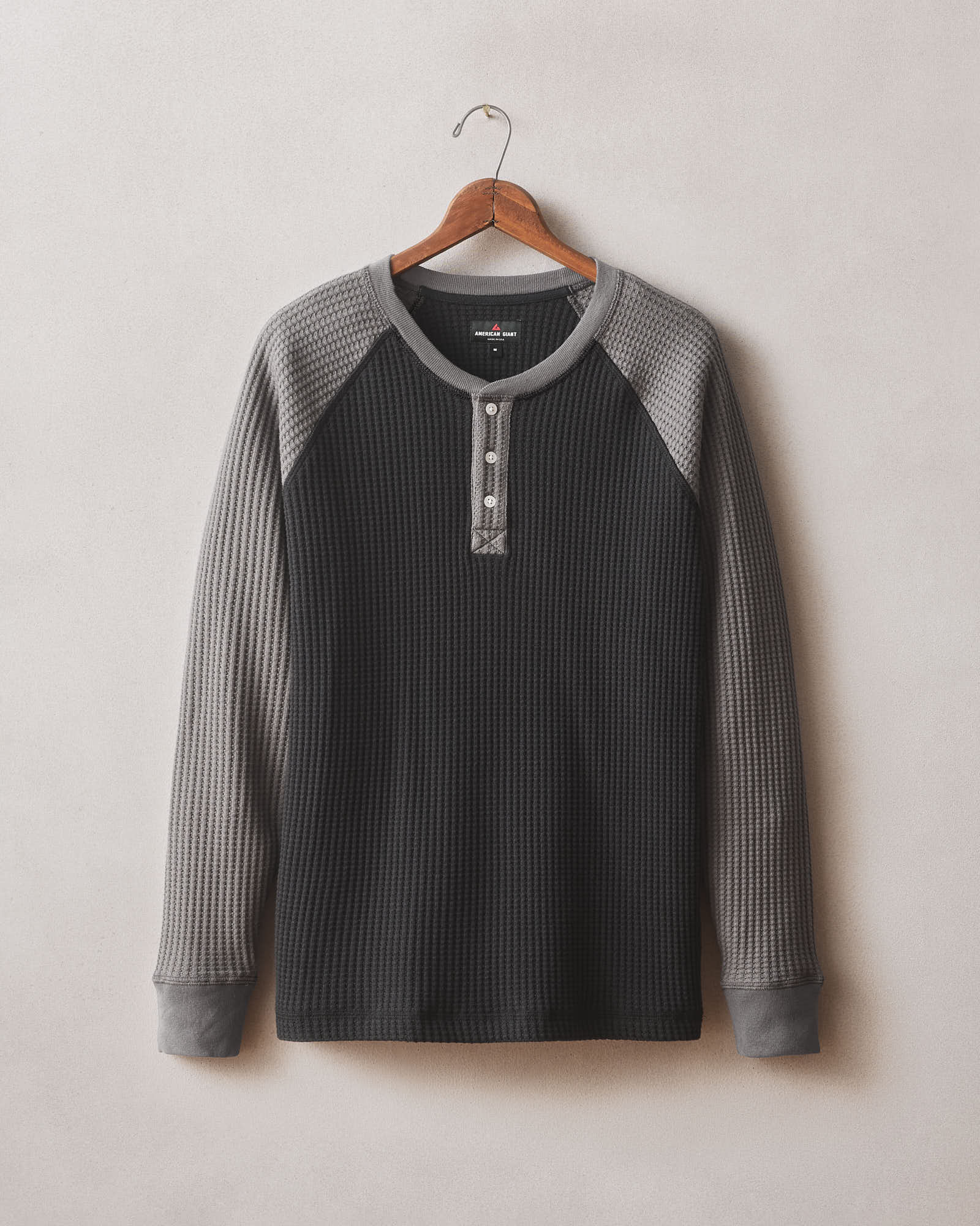 Men S Colorblock Waffle Long Sleeve Henley Thunderstorm