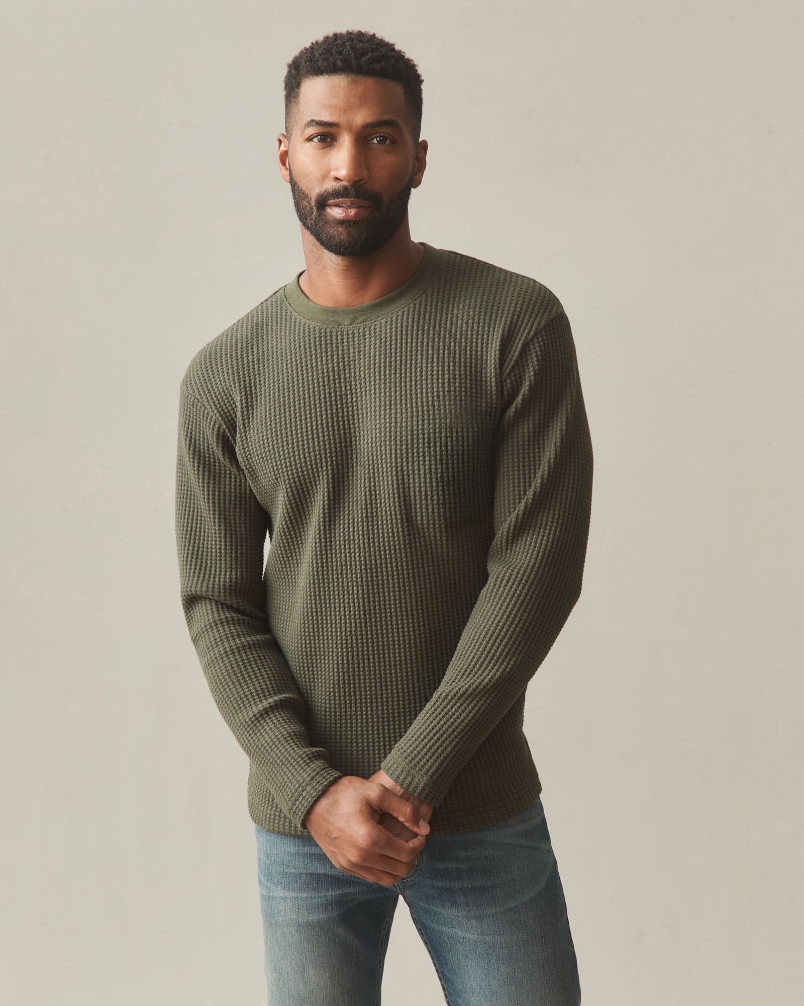 Men S Waffle Long Sleeve Crew Loden