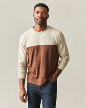 Men S Hemp Colorblock Long Sleeve Tee Feather Grey Tiramisu