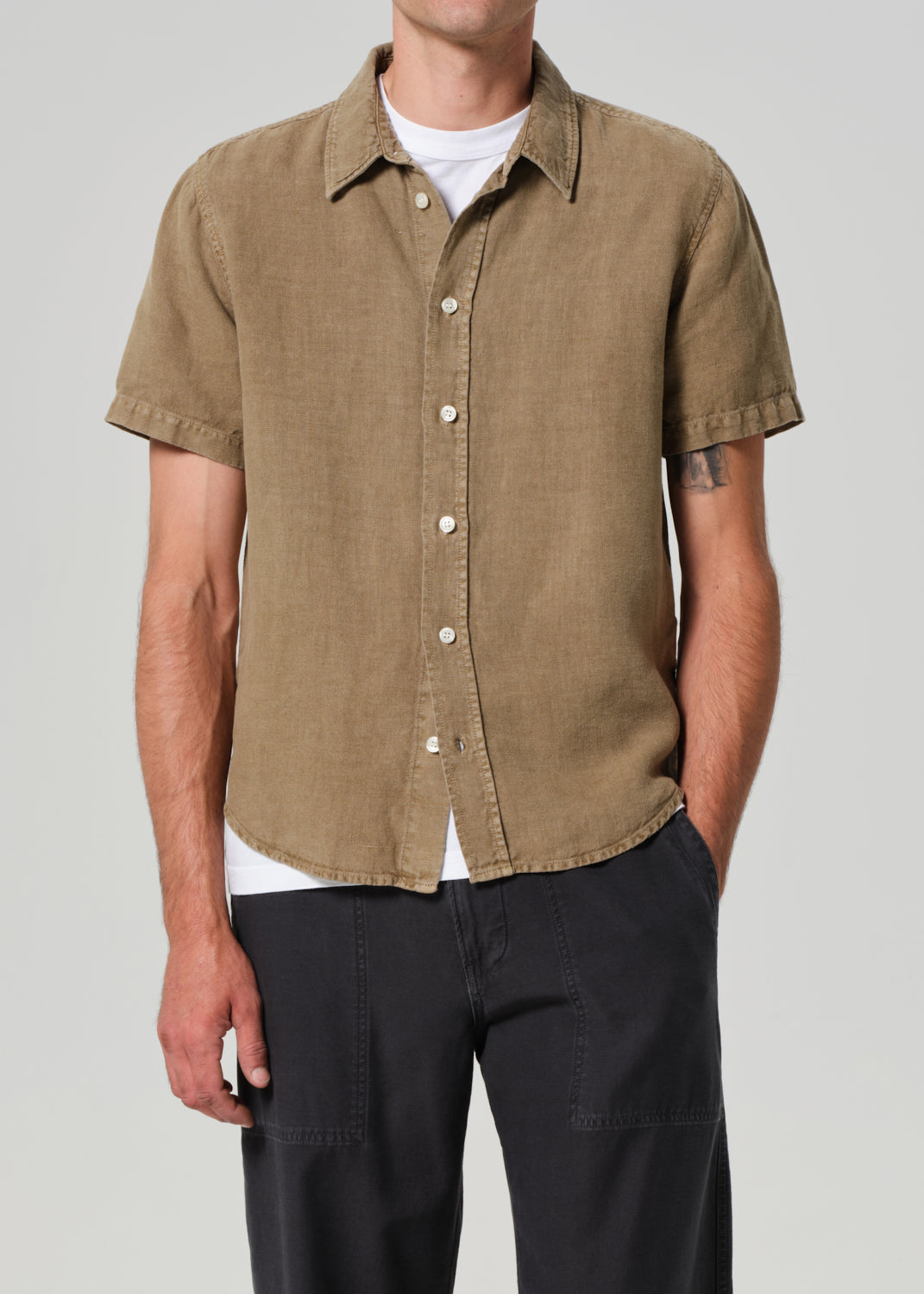 Cairo Short Sleeve Linen Shirt in Reservoir