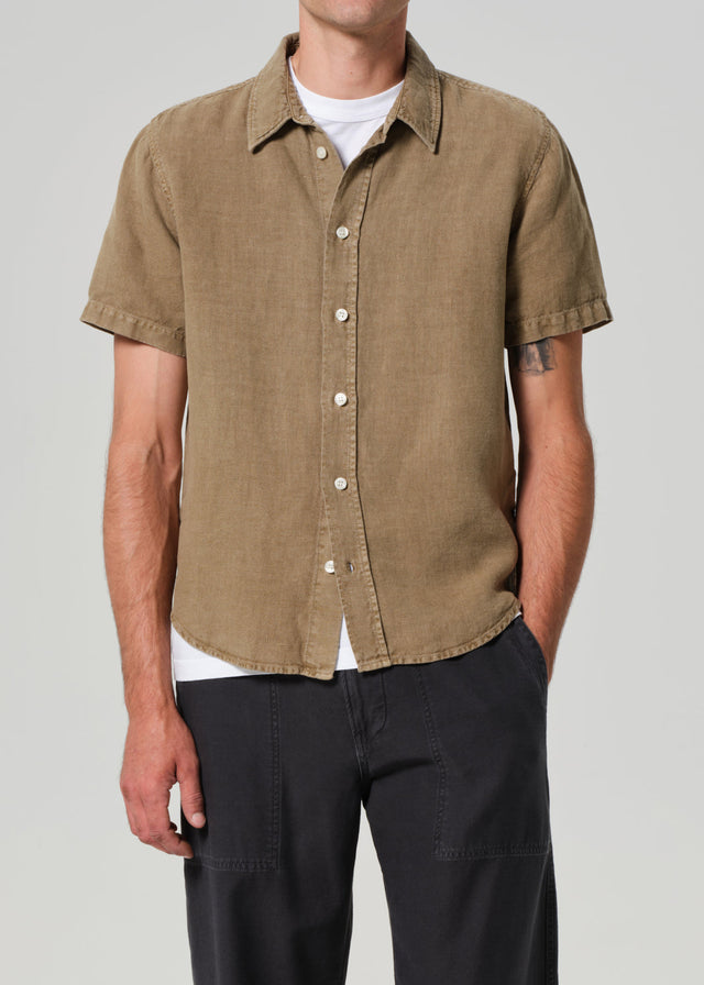 Cairo Short Sleeve Linen Shirt in Reservoir