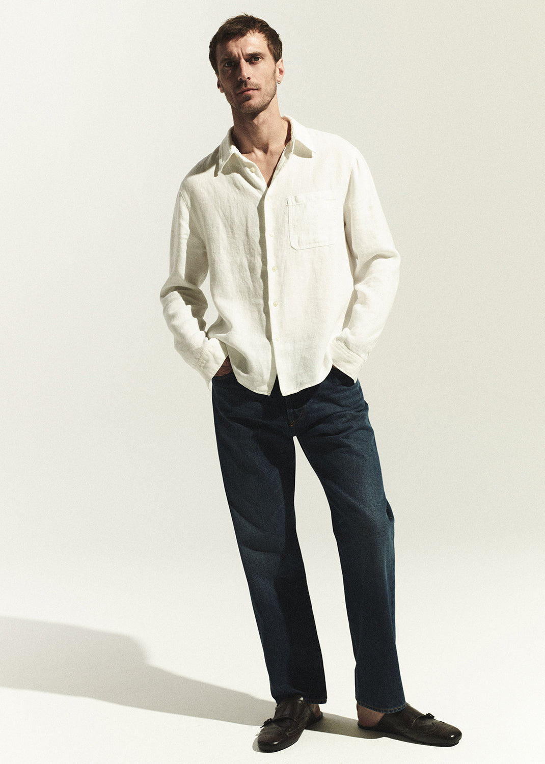 Single Pocket Linen Workshirt in White
