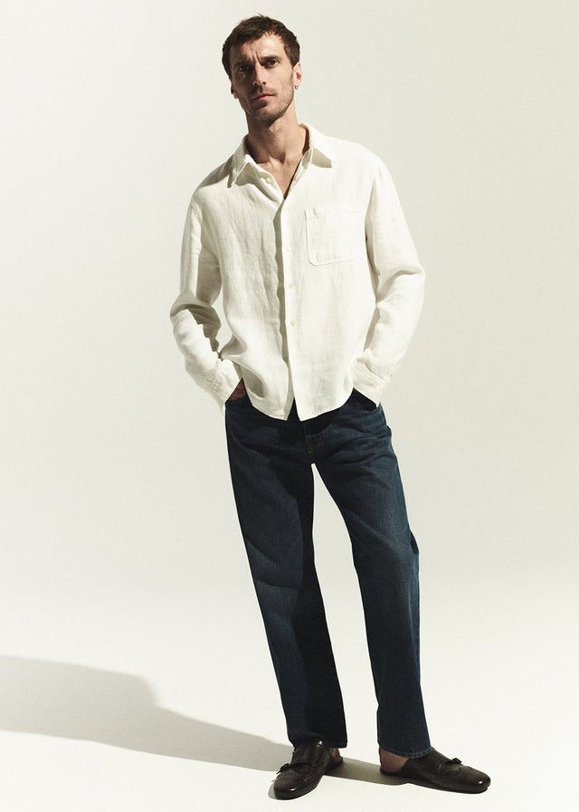 Single Pocket Linen Workshirt in White