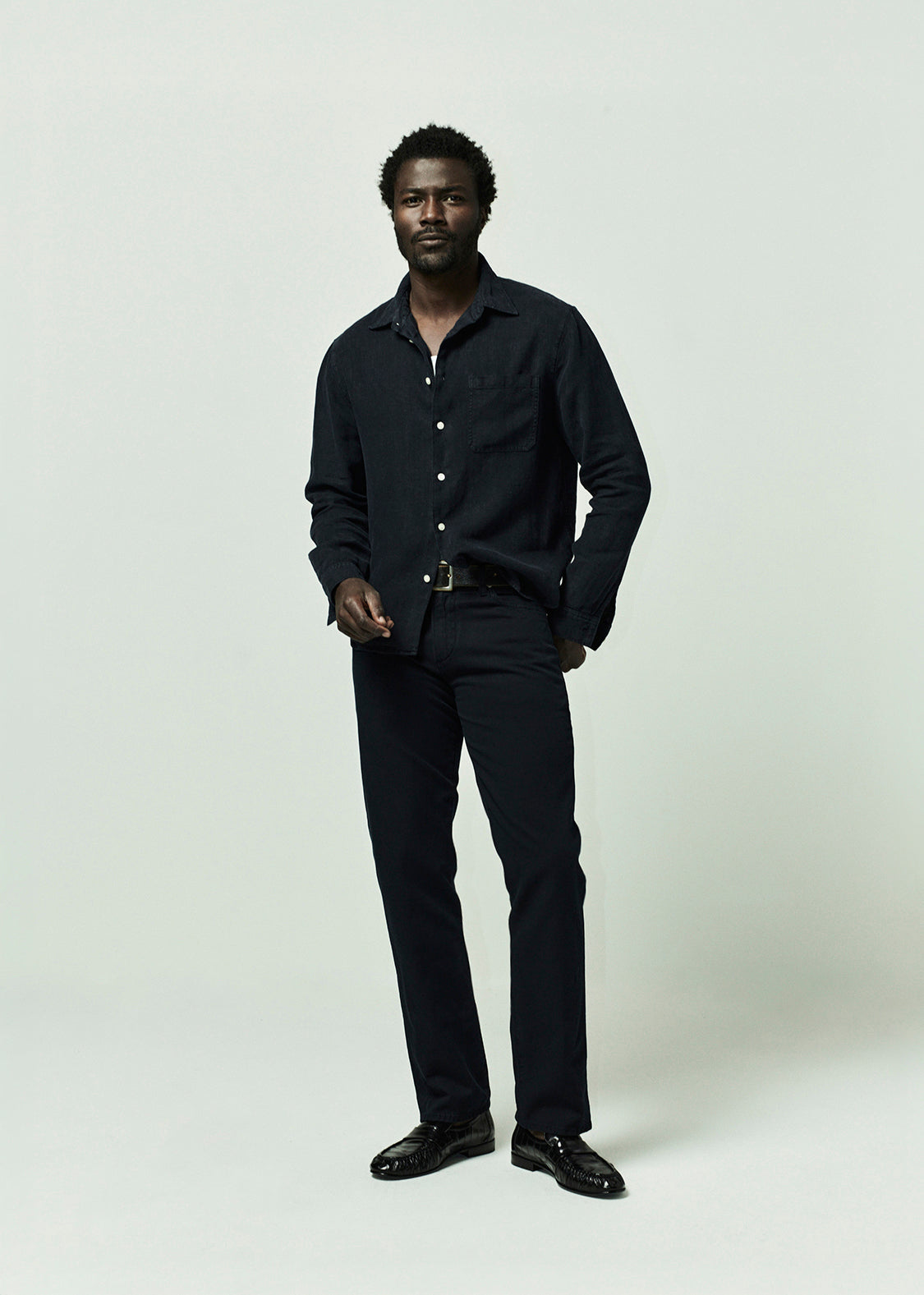 Single Pocket Linen Workshirt in Navy