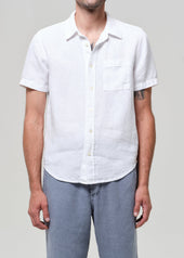 Cairo Short Sleeve Linen Shirt in White