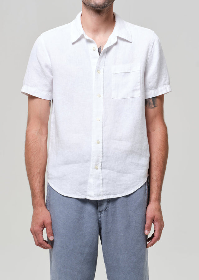 Cairo Short Sleeve Linen Shirt in White
