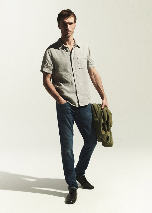 Short Sleeve Pocket Cairo Shirt in Stone Grey