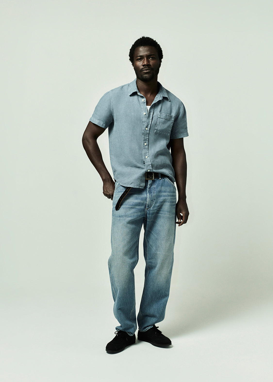 Short Sleeve Pocket Cairo Shirt in Stone Blue
