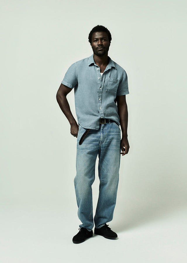 Short Sleeve Pocket Cairo Shirt in Stone Blue
