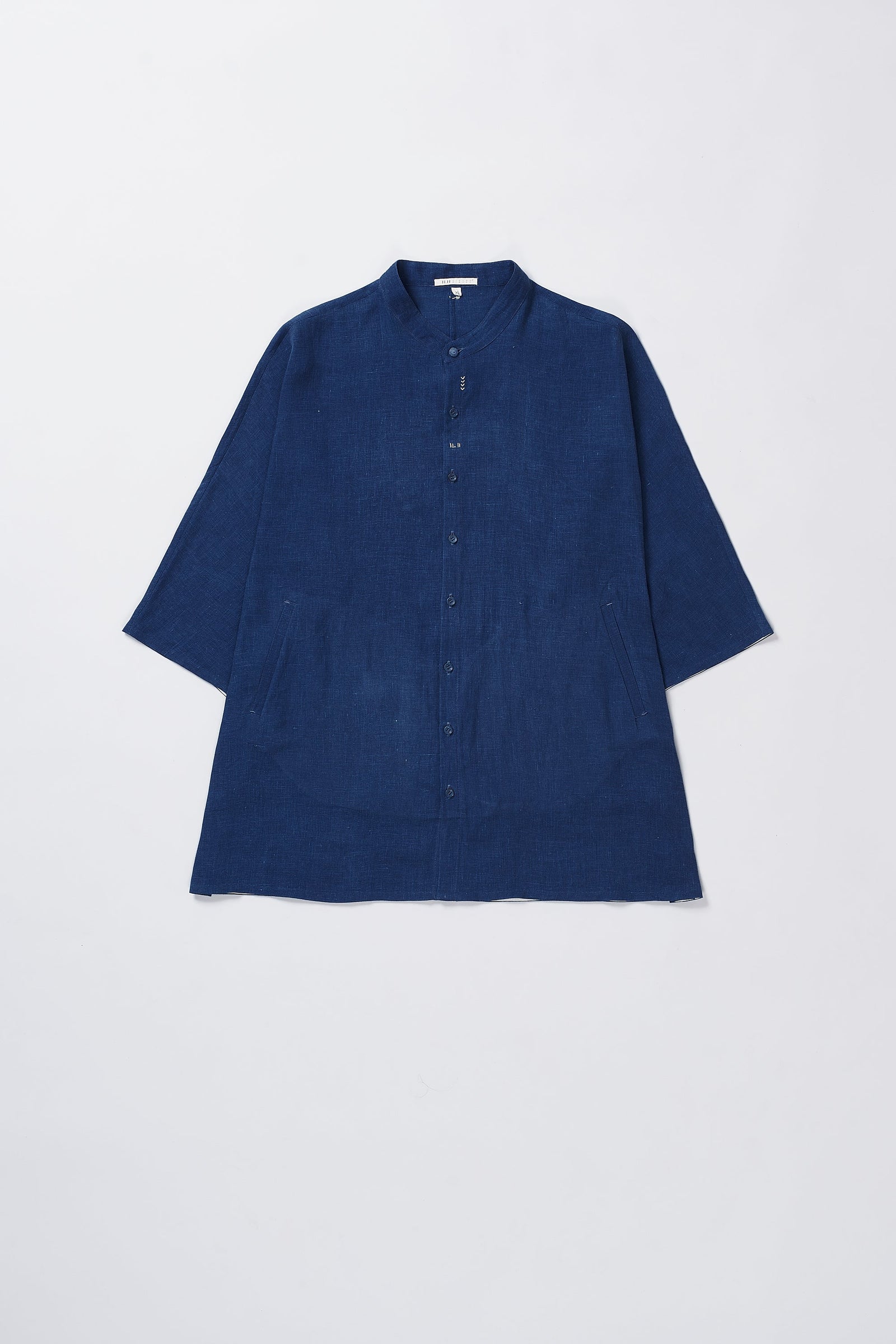 100% Linen Kimono Half Sleeve Shirt Medium Indigo