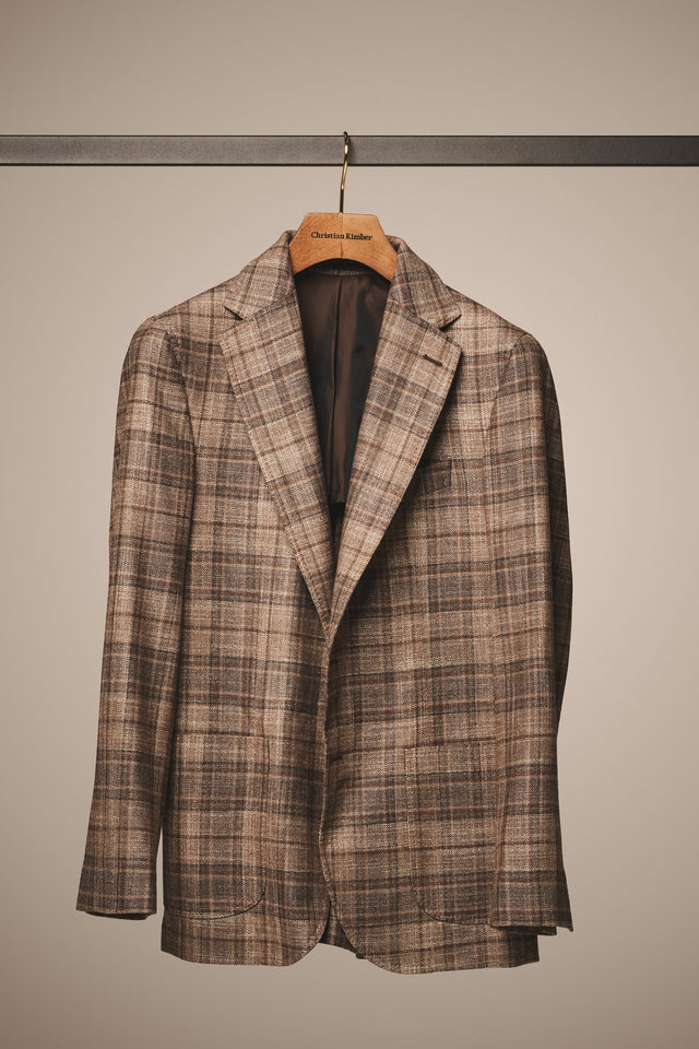 Naples Blazer - Wool, Silk & Cashmere - Light Brown Madras Check