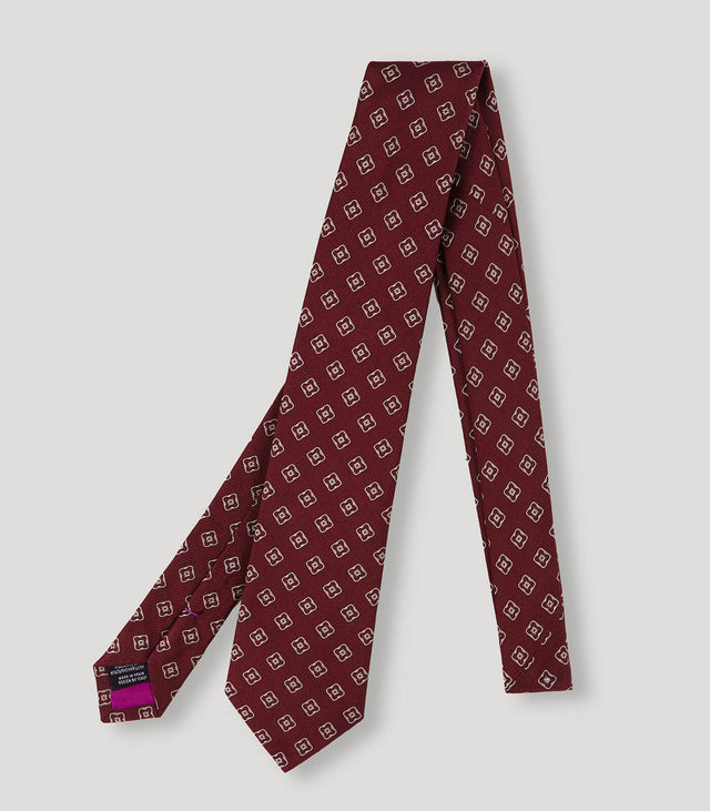 Burgundy White Flower Silk Tie